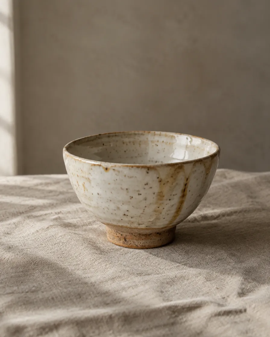 The Rice Bowl in speckled ash glaze on linen